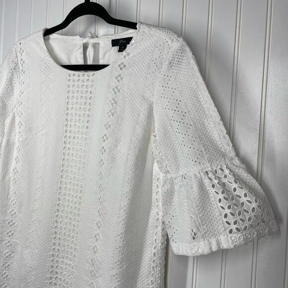 J. Crew Women's White Short Sleeve Crew Neck Lace Dress Size 0 - Picture 2 of 8
